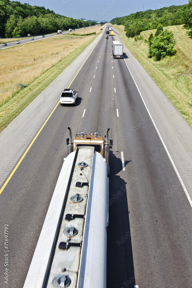 Gasoline Tanker Truck on Interstate Highway Gasoline Tanker Truck on Interstate Highway