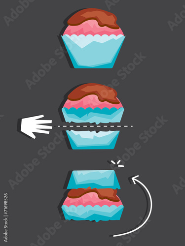Canvas Print How to eat a cupcake VECTOR ILLUSTRATION