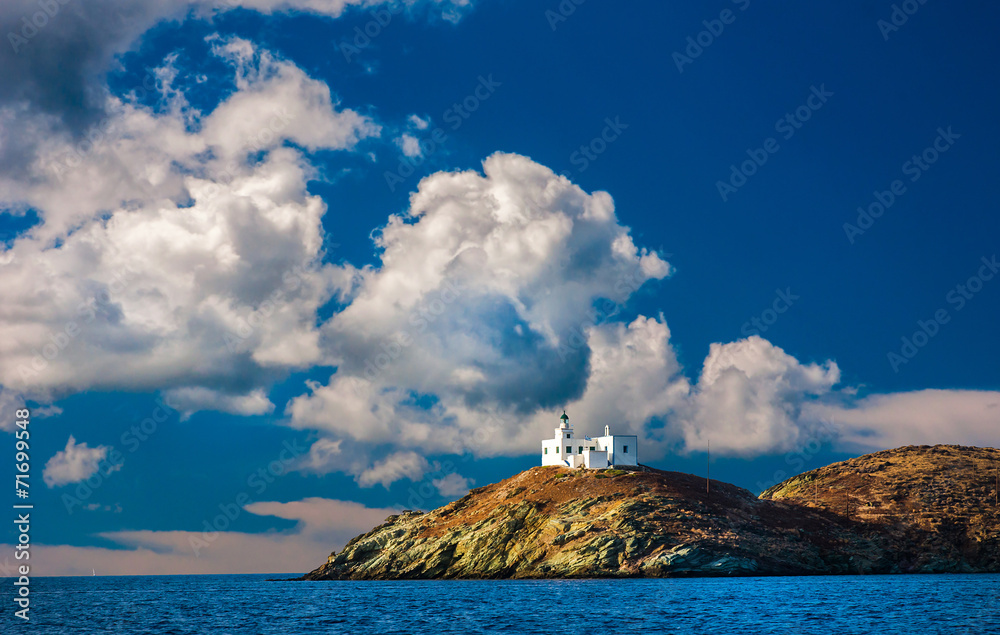Greek island with colorful houses and yachts. - obrazy, fototapety, plakaty 