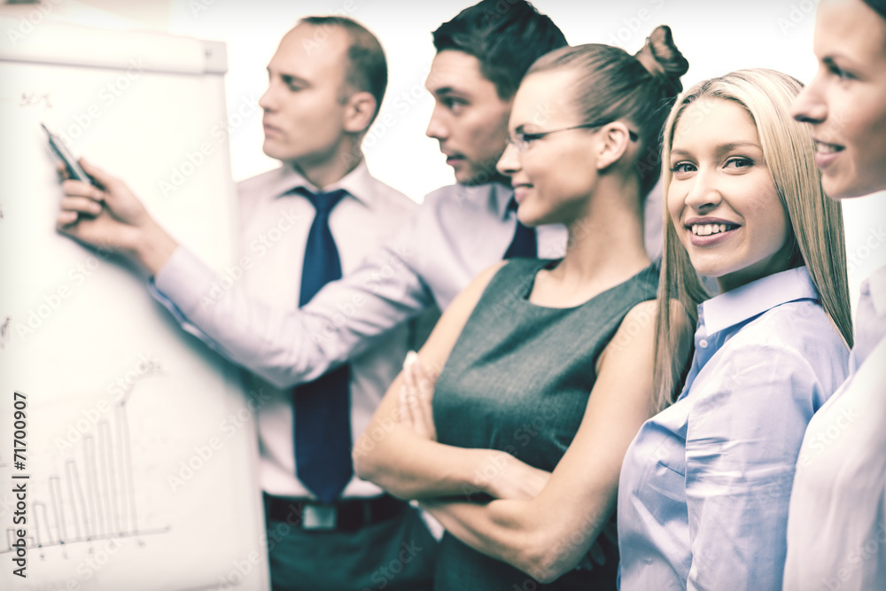 Obraz premium business team with flip board having discussion