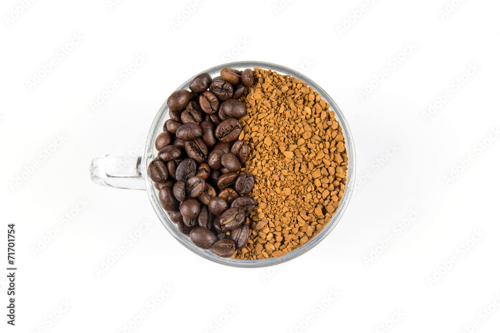 Ground coffee and beans
