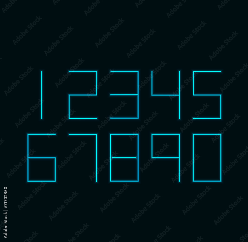 Vector modern neon numbers on black background Vector modern neon numbers on black background