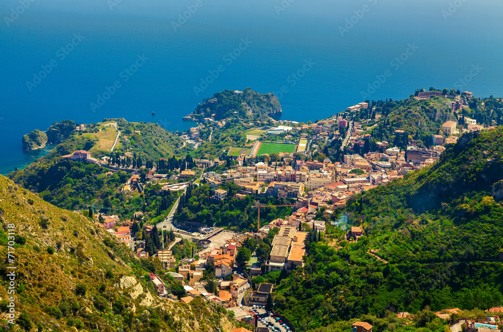 view of Taormina from Castelmola