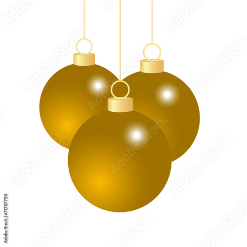 Gold Christmas balls on a white background