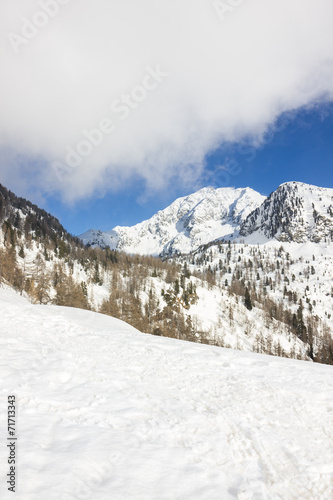 Scorcio di montagna invernale con neve