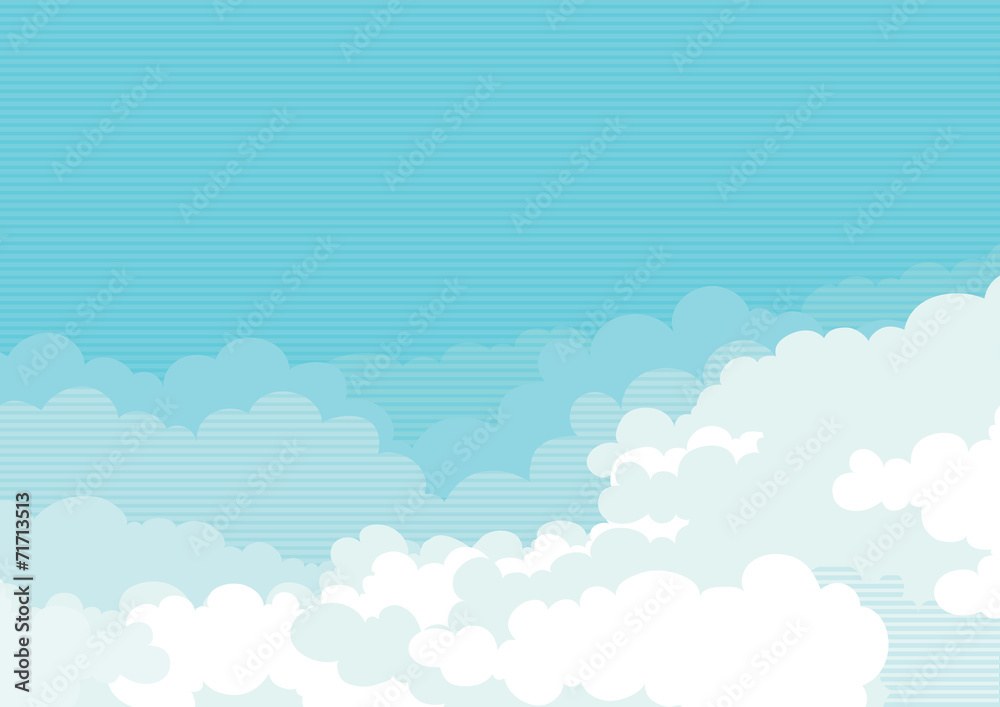 Cloudscape. Vector  background of blue sky at retro style