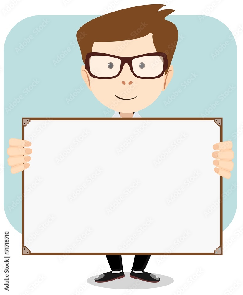 Cartoon Business man explaining and pointing at blank white Cartoon Business man explaining and pointing at blank white