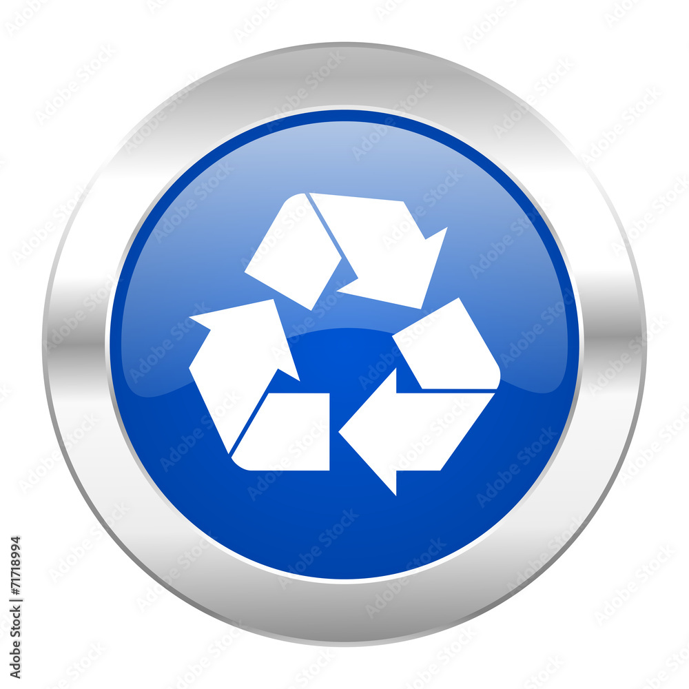 recycle blue circle chrome web icon isolated recycle blue circle chrome web icon isolated