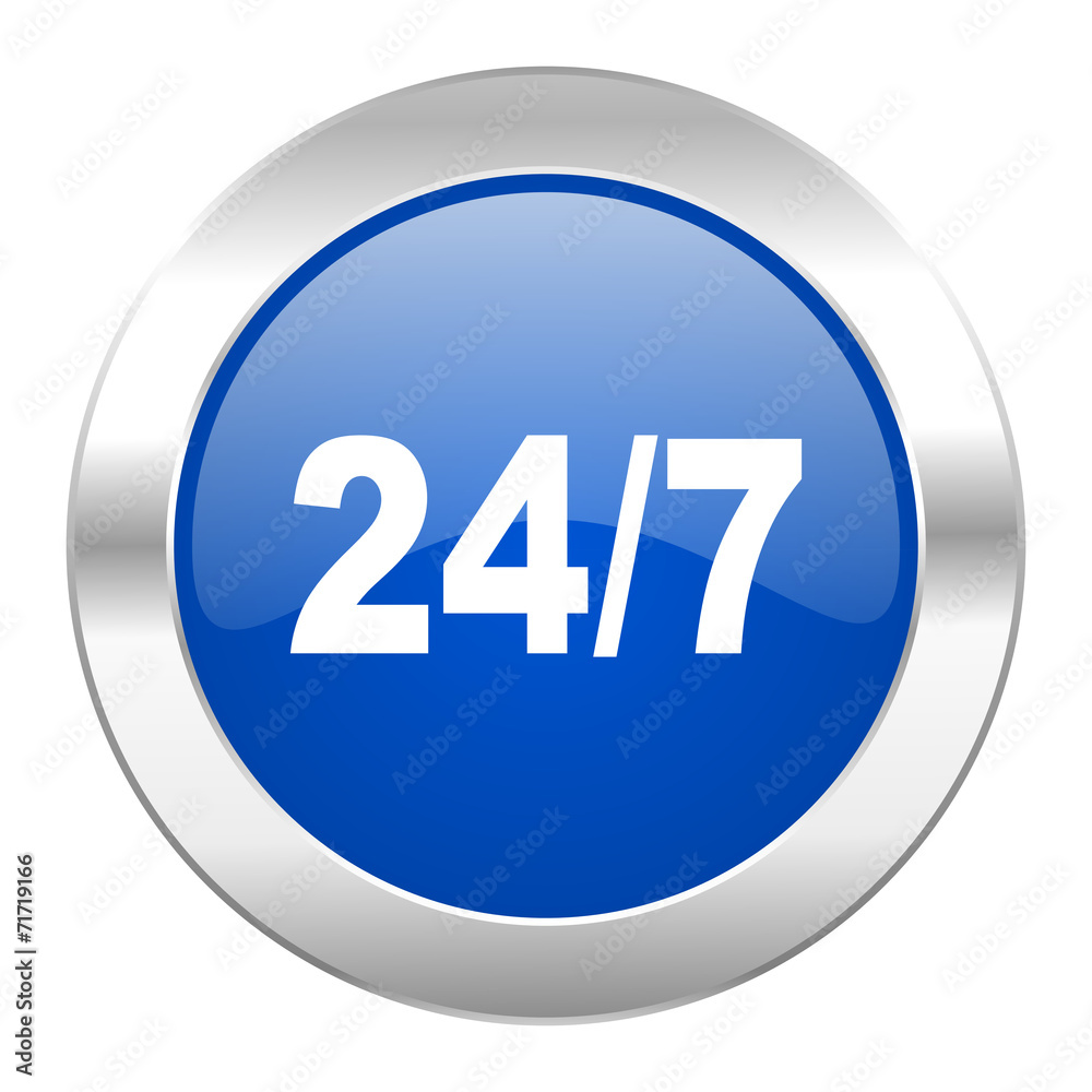 24/7 blue circle chrome web icon isolated 24/7 blue circle chrome web icon isolated