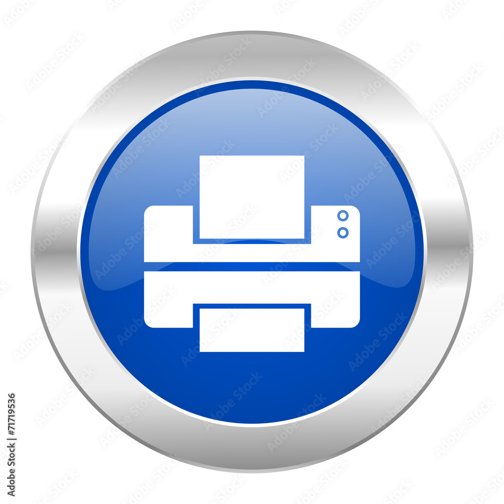 printer blue circle chrome web icon isolated printer blue circle chrome web icon isolated
