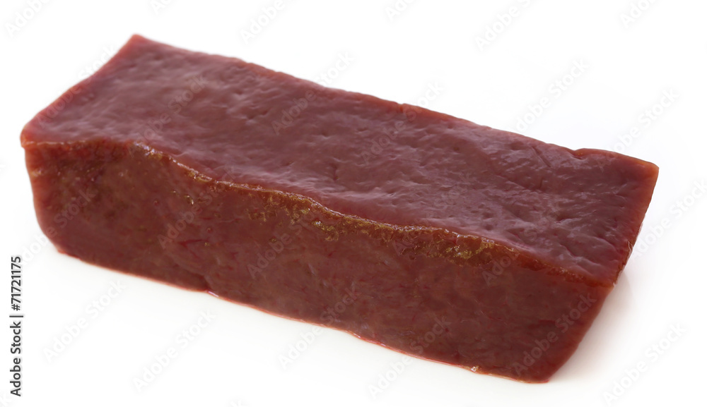 Close up of Beef liver over white background