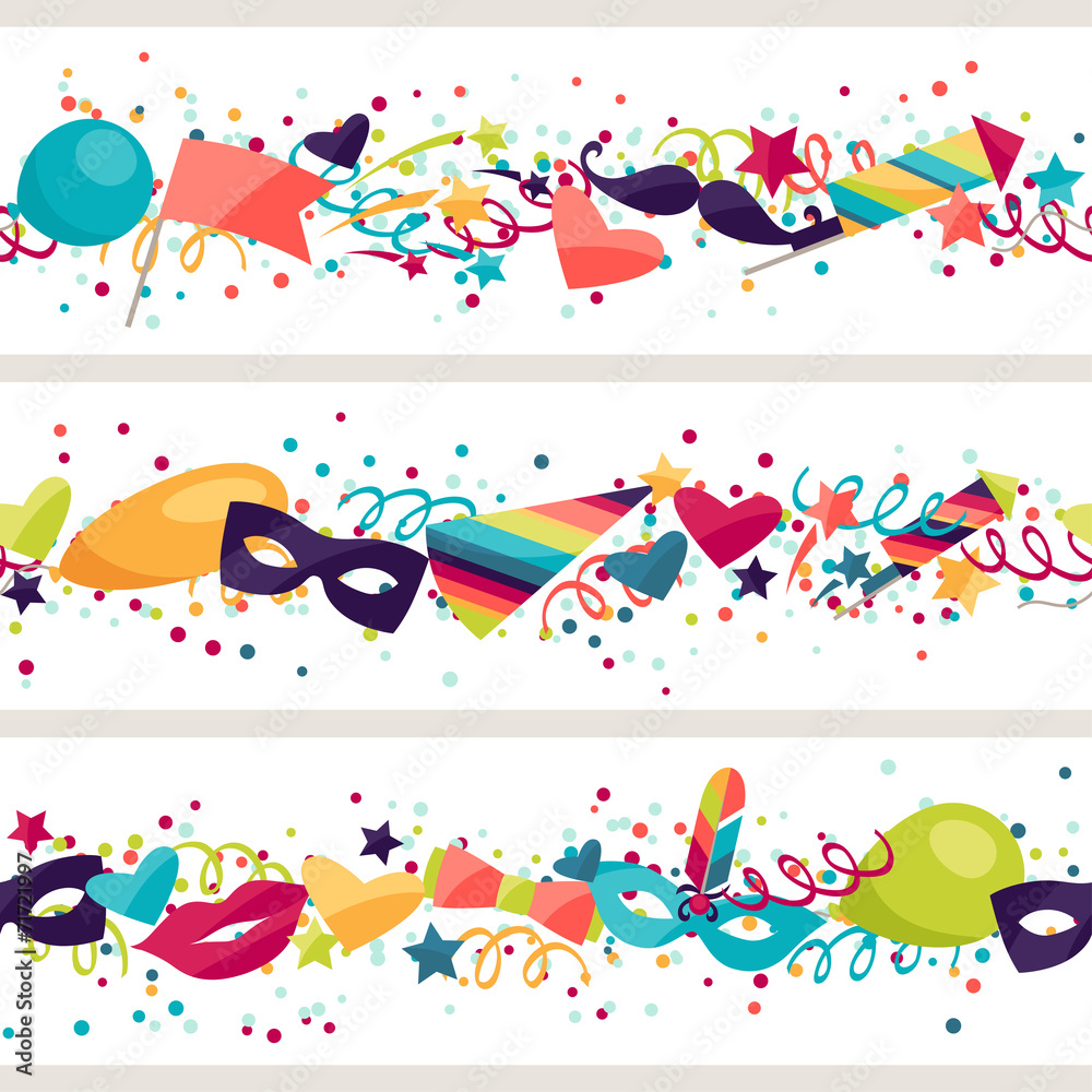 Naklejka premium Celebration seamless pattern with carnival icons and objects.