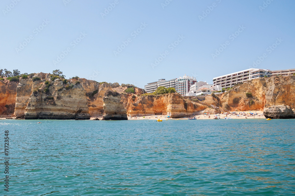 Luxury hotels on a rocky coast in Portugal