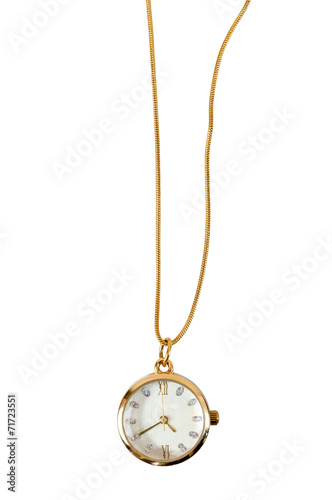 Necklace watch on white background