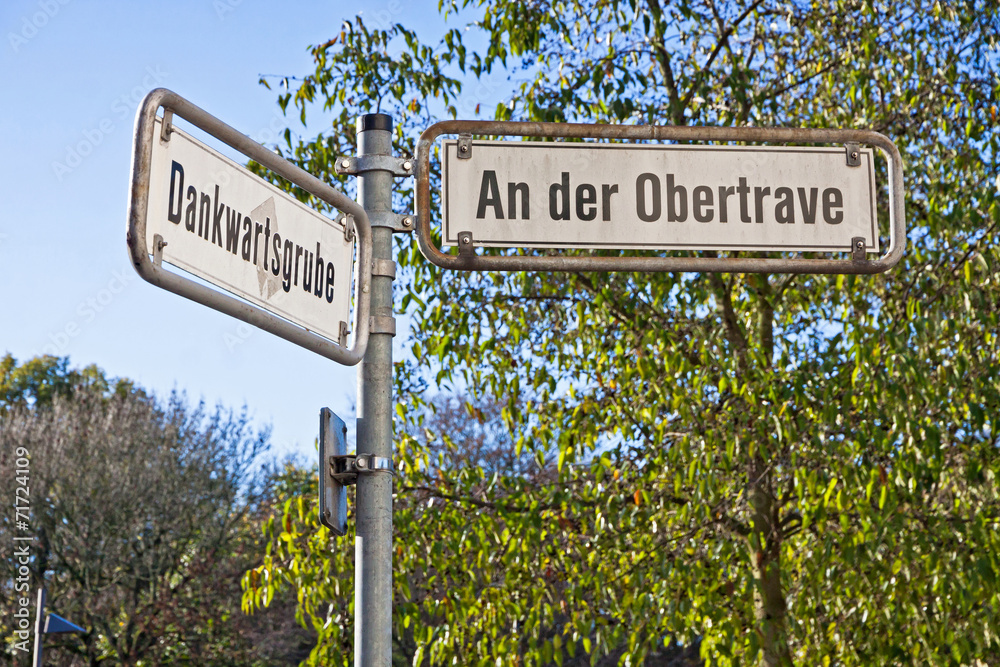 Street sign on a post in Lubeck, Germany