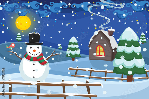 Winter Night Scene Vector Illustration