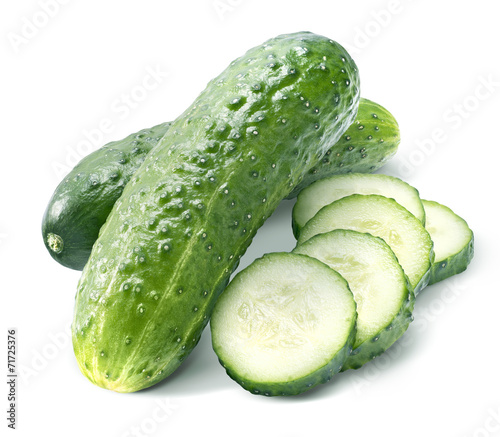 Cucumber group and pieces isolated on white