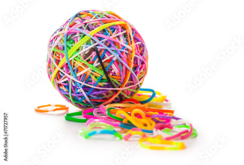 colorful wonder loom band rubber ball isolated on white