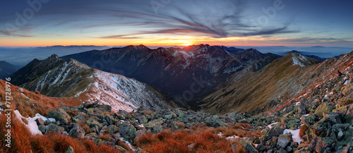 Mountain sunset panorama in West Tatras