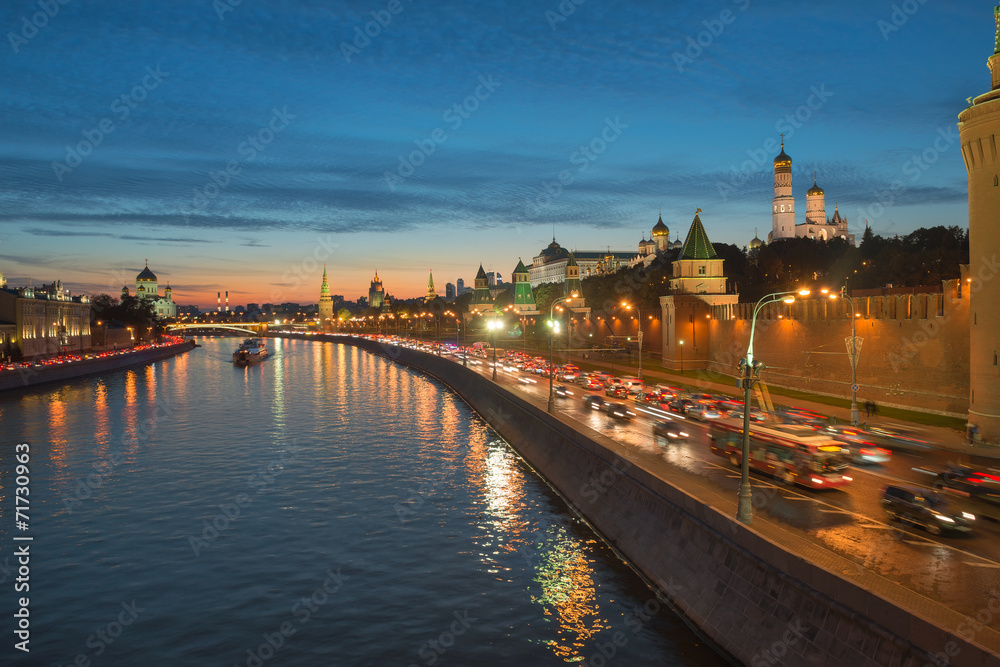 Night view of Moscow Kremlin in the summer, Russia