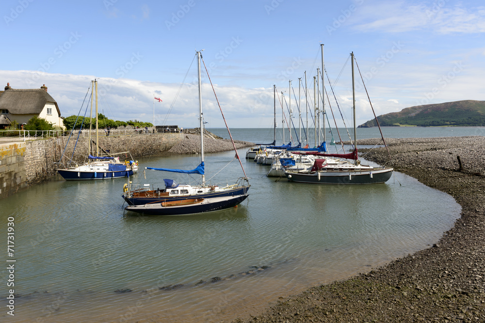 old boats moored in little bay at Porlock Weir, Somerset