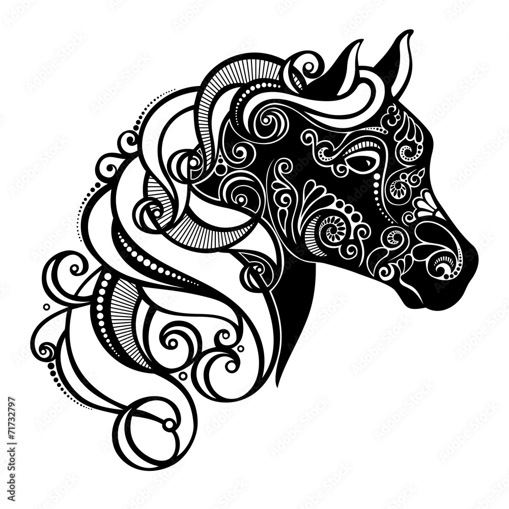 Vector Decorative Horse with Patterned Mane. Patterned design Vector Decorative Horse with Patterned Mane. Patterned design