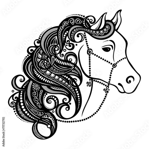 Vector Decorative Horse with Patterned Mane. Patterned design