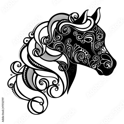 Vector Decorative Horse with Patterned Mane. Patterned design