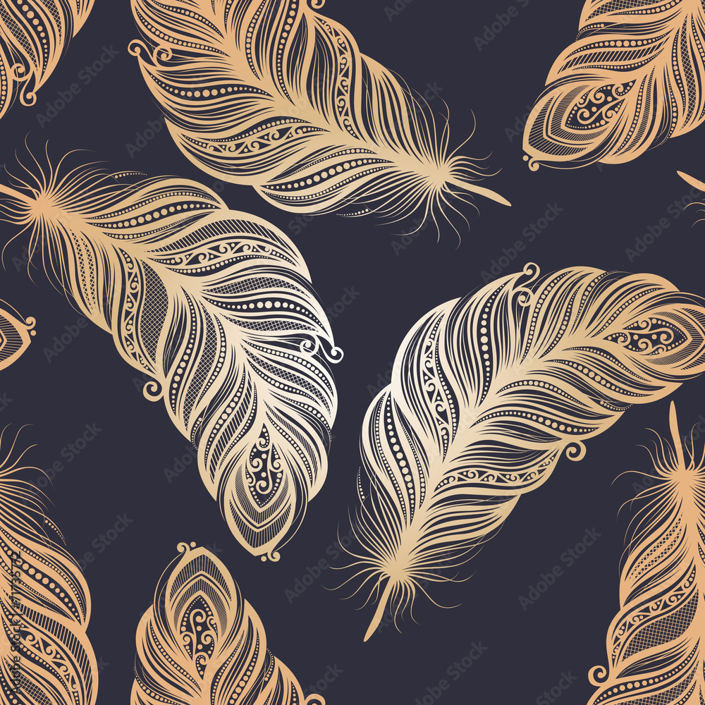 Obraz premium Seamless Pattern with Feathers (Vector)