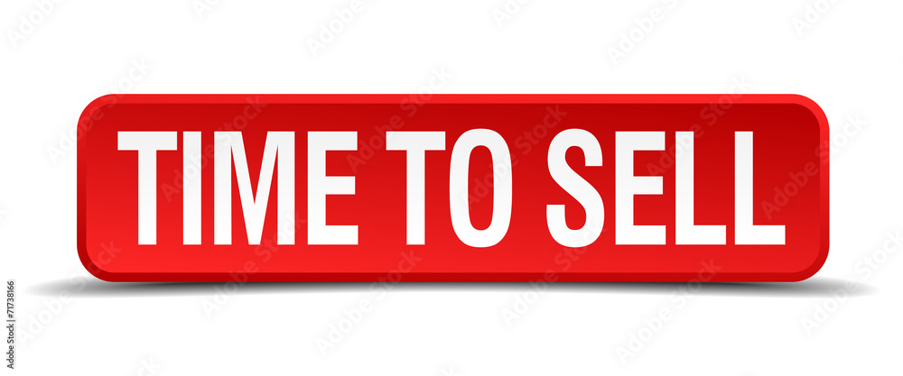 time to sell red 3d square button isolated on white time to sell red 3d square button isolated on white
