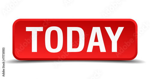 Today red 3d square button isolated on white
