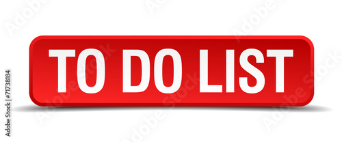 To do list red 3d square button isolated on white