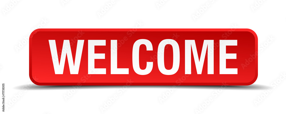 Welcome red 3d square button isolated on white Welcome red 3d square button isolated on white