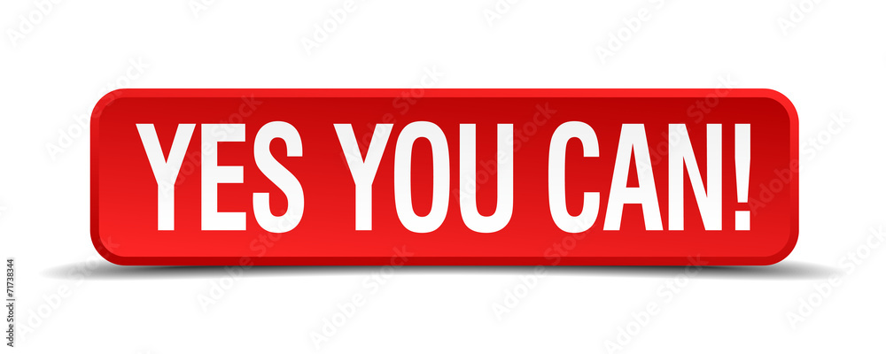 Yes you can red 3d square button isolated on white Yes you can red 3d square button isolated on white