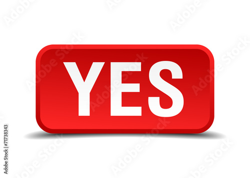 Yes red 3d square button isolated on white