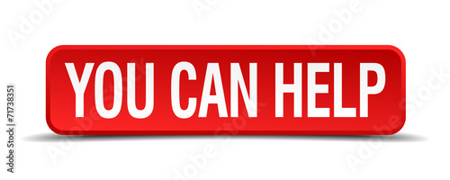 You can help red 3d square button isolated on white