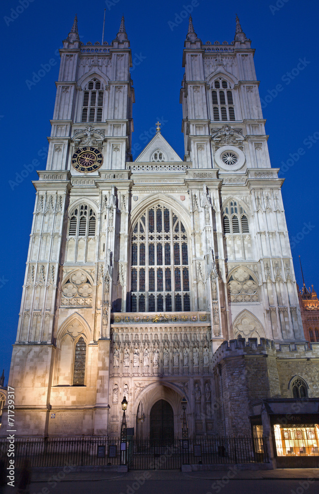 London - Westminster abbey in evening - west facade