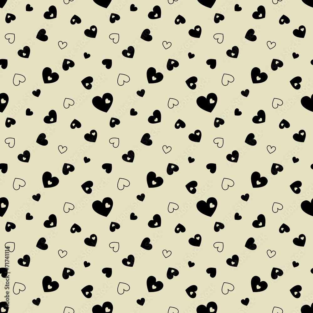 Seamless pattern with black hearts