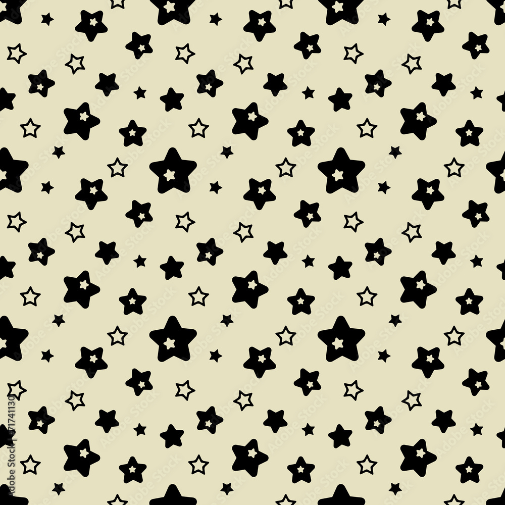 Seamless pattern with black stars