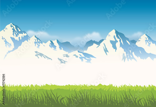 snowcapped mountains with grass - background