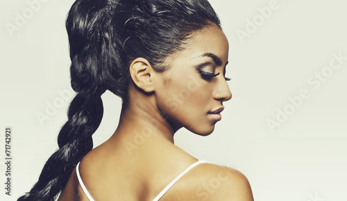 Profile of beautiful young woman braids hair #71742921