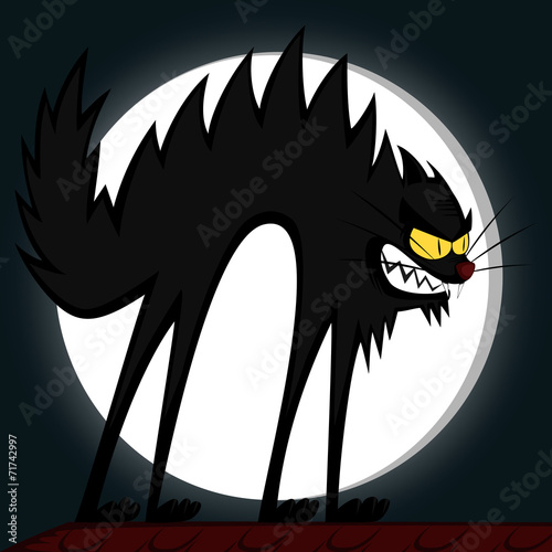 Cool cats - an angry black tomcat's fury in front of a full moon