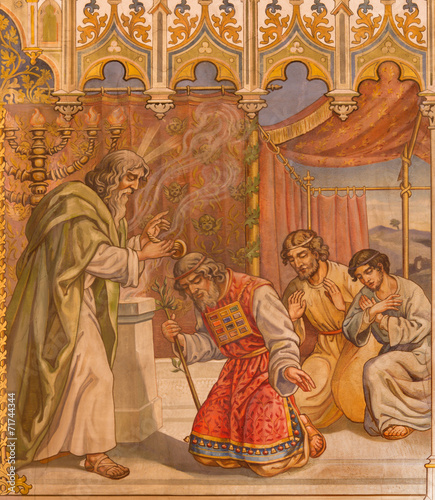 Trnava - fresco of fhe scene Moses benedicite of Aron
