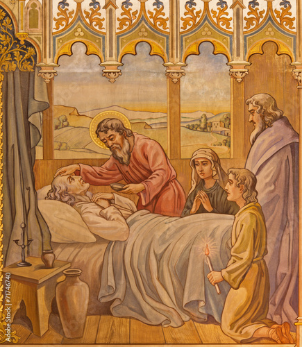 Trnava - The neo-gothic fresco the Apostles at viaticum