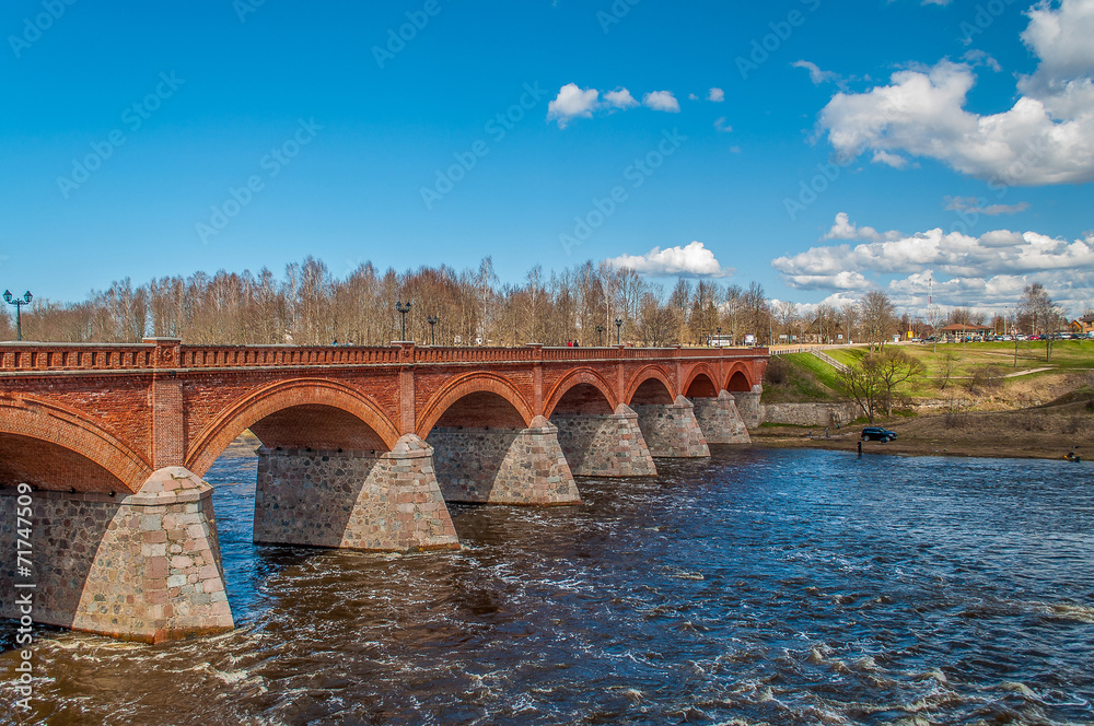 Fototapeta premium Red brick bridge in Kuldiga, Latvia