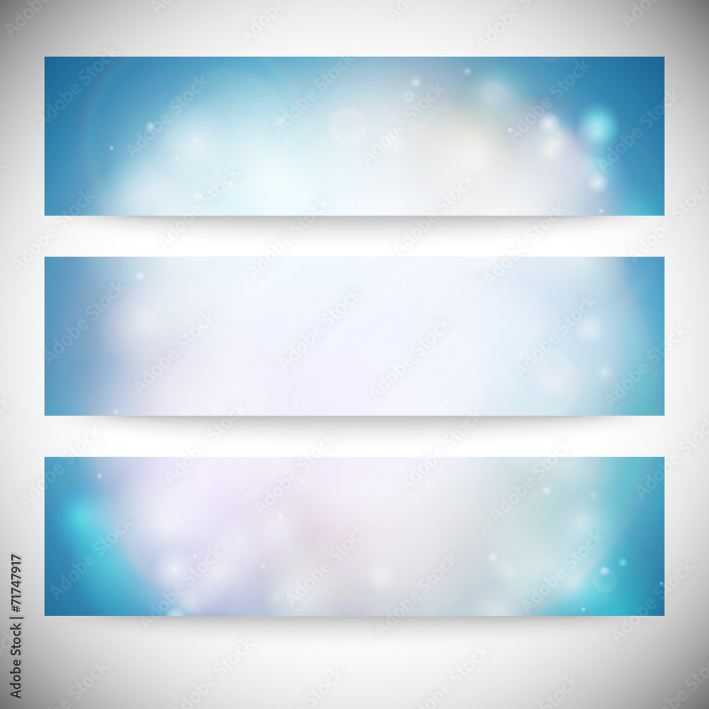 Set of horizontal banners. Abstract multicolored defocused