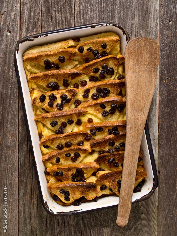 rustic traditional british bread and butter pudding