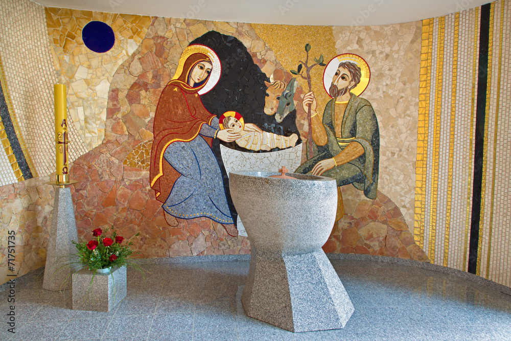 Bratislava - mosaic of Nativity  in Saint Sebastian cathedral