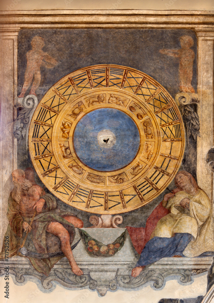 Padua -  clock and the zodiac  in church Santa Maria dei Servi