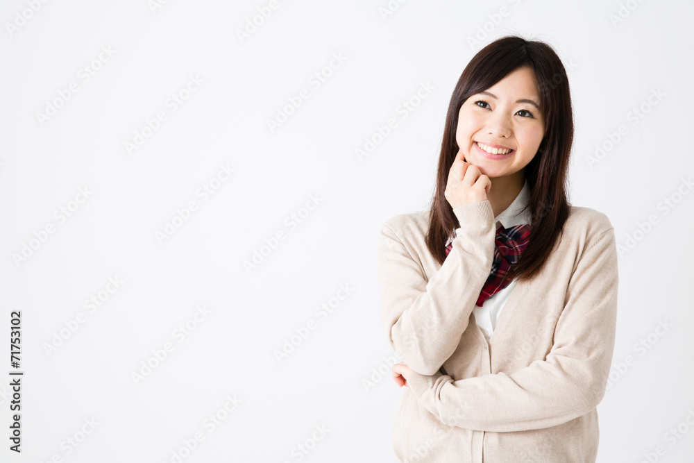 young asian woman on white background young asian woman on white background